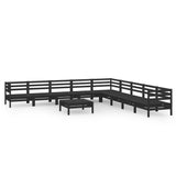 ZNTS 10 Piece Garden Lounge Set Solid Wood Pine Black 3083123