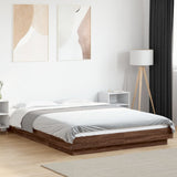 Bed Frame with LED Lights without Mattress Brown Oak 135x190cm 3281139