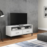 TV Cabinet with Metal Legs White Solid Wood Pine OSLO 351026