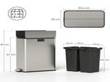 Dual Kitchen Bin with Soft-Close Butterfly Lid, 2 x 28L Stainless Steel Pedal Bin with Removable T3398P552546