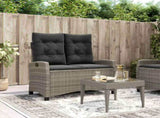Reclining Garden Bench with Cushions Grey Poly Rattan 368228