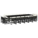 17 Piece Garden Dining Set with Cushions Black Poly Rattan 3210882