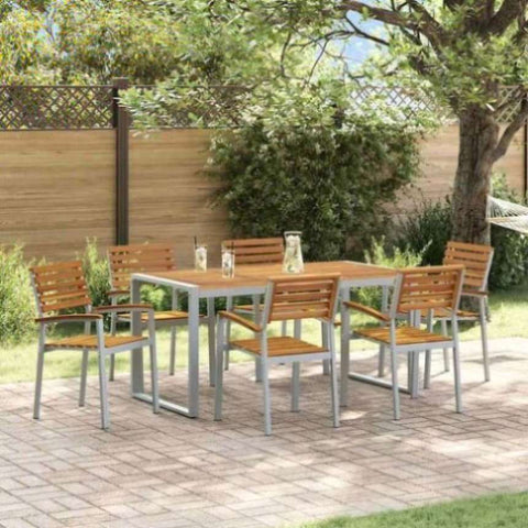 Garden Dining Set 7 pcs Grey and brown Solid acacia wood 3284362