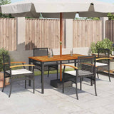 Garden Chairs with Cushions 4 pcs Black Poly Rattan Acacia Wood 366251