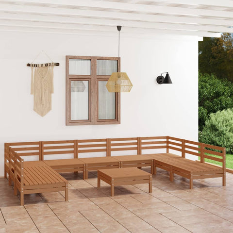 ZNTS 10 Piece Garden Lounge Set Honey Brown Solid Wood Pine 3083422