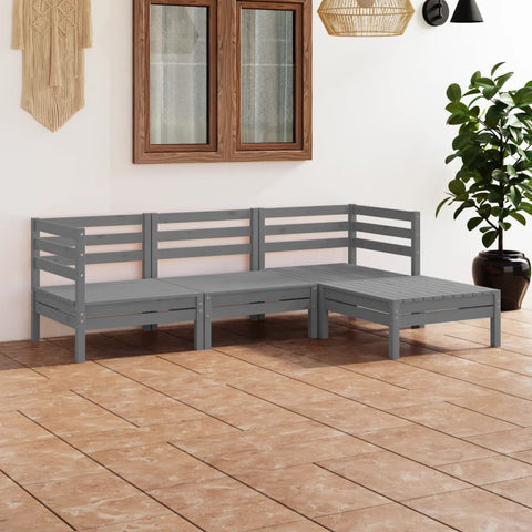4 Piece Garden Lounge Set Solid Pinewood Grey 3082669
