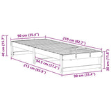 Bed Frame Brown 90 x 210 cm Solid Pine Wood 873162