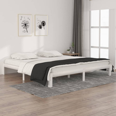 Bed Frame without Mattress White Solid Wood Pine 200x200cm 810386