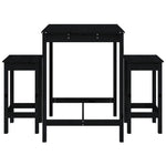 3 Piece Garden Bar Set Black Solid Wood Pine 3154729