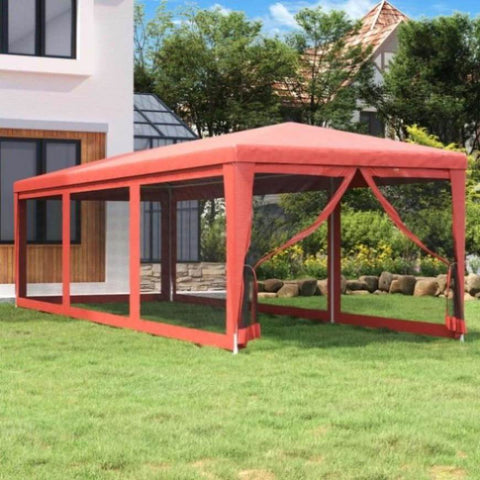 ZNTS Party Tent with 8 Mesh Sidewalls Red 3x9 m HDPE 319245