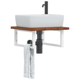 Basin Shelf Wall Mounted Steel and Solid Wood Oak 3302400