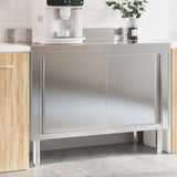 Kitchen Work Table with Sliding Doors Stainless Steel 376441