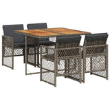 5 Piece Garden Dining Set with Cushions Grey Poly Rattan 3210722