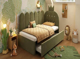 Upholstered Daybed with Pull-Out Bed, Crown-shaped Trundle Bed, 3FT Single Sofa Bed 90 x 190 cm, N601P431271U