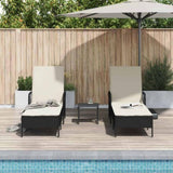 Sun Lounger Reclining 3 pcs Black and Cream White Poly Rattan 365432