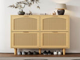 4-Drawer Narrow Rattan Shoe Cabinet, Farmhouse Slim Shoe Storage Cabinet, Space-Saving Storage for N896P437306O
