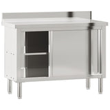 Kitchen Work Table with Sliding Doors Stainless Steel 376441