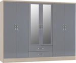 ZNTS Nevada 6 Door 2 Drawer Mirrored Wardrobe 100-101-109