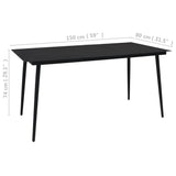 Dining Set Black Cotton Rope, Powder-Coated Steel, Tempered Glass 3058281