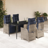 5 Piece Garden Dining Set with Cushions Grey Poly Rattan 3213479