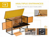 Guinea Pig Hutch Rabbit Hutch Wood-metal Elevated Pet House Bunny Cage with No-Leak Tray Ramp T3398P350057