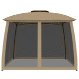 Gazebo with Double Roof and Mesh Walls Taupe 2.93x2.93 m Steel 368450