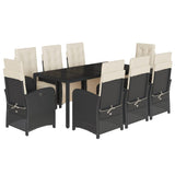 9 Piece Garden Dining Set with Cushions Black Poly Rattan 3212455