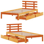 ZNTS Bed Frame with Drawers without Mattress Wax Brown 75x190 cm Small Single 3302020