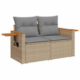 5 Piece Garden Sofa Set with Cushions Beige Poly Rattan Acacia 3327545