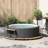 ZNTS Hot Tub Surround with Storage and Wooden Step Grey Poly Rattan 365611