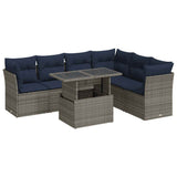 7 Piece Garden Sofa Set with Cushions Black Poly Rattan Acacia 3326172