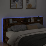 Headboard Cabinet with LED Smoked Oak 220x16.5x103.5 cm 839277