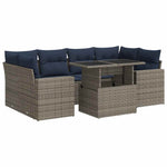 7 Piece Garden Sofa Set with Cushions Grey Poly Rattan Acacia 3326272