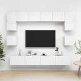 8 Piece TV Cabinet Set White Engineered Wood 3078692