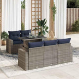 6 Piece Garden Sofa Set with Cushions Grey Poly Rattan Acacia 3326252