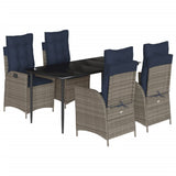 5 Piece Garden Dining Set with Cushions Grey Poly Rattan 3213298