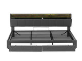 Super King, Grey Linen LED Upholstered Storage Bed with charging Station parcel 1 N652P333636G