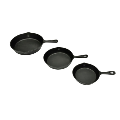 ZNTS Set of 3 BBQ Steak Pans Cast Iron 50122