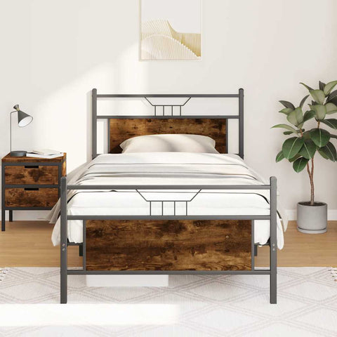 Bed Frame without Mattress Smoked Oak 107x203 cm Engineered Wood 4106757