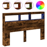 Headboard Cabinet with LED Smoked Oak 160x17x102 cm 839207
