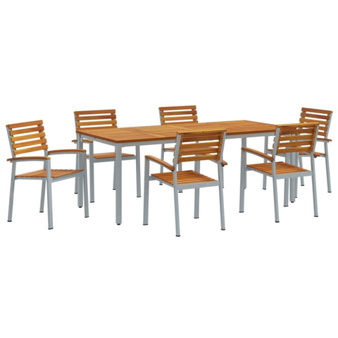 ZNTS 7 Piece Garden Dining Set Solid Wood Acacia and Metal 3284411