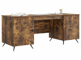 Desk with Shelf Smoked Oak 142.5 x 50 x 75 cm Engineered Wood 3414635
