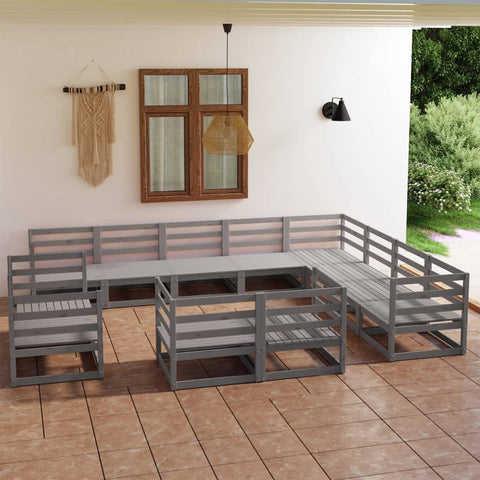 ZNTS 12 Piece Garden Lounge Set Grey Solid Pinewood 3075956