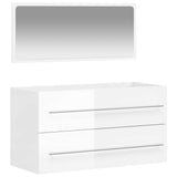 Bathroom Cabinet with Mirror High Gloss White Engineered Wood 833883