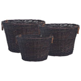 3 Piece Stackable Firewood Basket Set Dark Brown Willow 286986