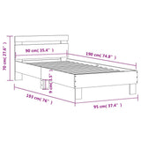 Bed Frame without Mattress with Headboard Sonoma Oak 90x190 cm Single 838563