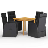 5 Piece Garden Dining Set with Cushions Black Poly Rattan 3095286