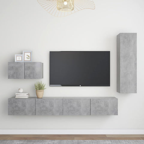 4 Piece TV Cabinet Set Concrete Grey Engineered Wood 3079096