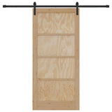 Sliding Door 93 x 202 cm Engineered Wood Natural and Black 3449986