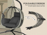 Outdoor Swing Chair with Thick Padded Cushion, Patio Hanging Egg Chair with Metal Stand, Foldable T3398P317709